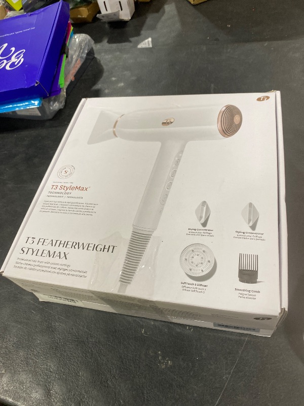 Photo 1 of T3 Featherweight StyleMax Professional Ionic Hair Dryer with Custom Heat Automation & 4 Attachments, Fast Drying, Lightweight with 5 Heat & 3 Speed Settings, 2 Concentrators, Diffuser & Smoothing Comb