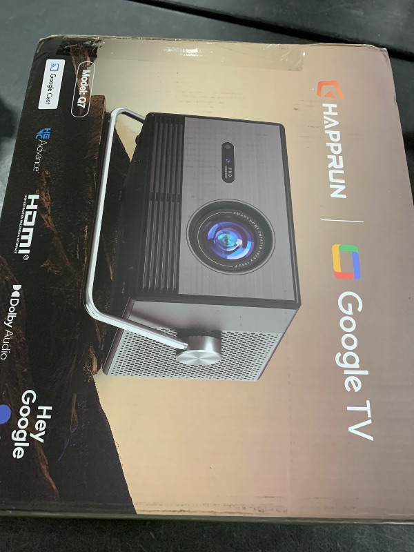 Photo 1 of 2000 ANSI Official Licensed Google TV Outdoor Projector 4K Full HD, Smart Projector with Wifi and Bluetooth, Auto Focus, Dolby Sound,Built-in Apps,HAPPRUN Indoor Home Theater for Phone/TV Stick/PC/PS5