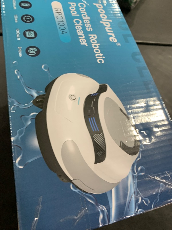 Photo 1 of POOLPURE AquaGuard SE II Cordless Pool Vacuum, Dual Motor, 5000mAh Battery, 120 Minutes Runtime, Blue, 1000 Sq Ft Coverage, Automatic