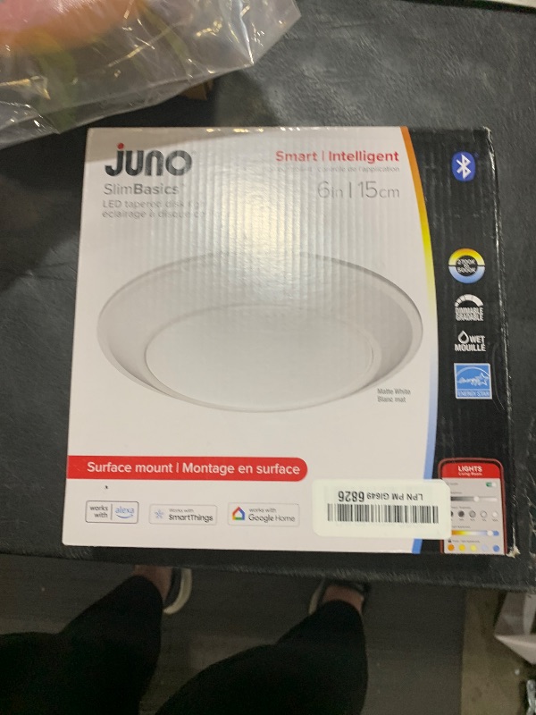 Photo 1 of Juno JSBTC 6IN TUWH 90CRI WL MW M6 Smart Surface Mount Disk Light, 2700K-5000K Tunable, 1100 Lumens, Connect with Zigbee or Bluetooth, Works with Alexa, Google Home, or SmartThings, 6-Inch, White