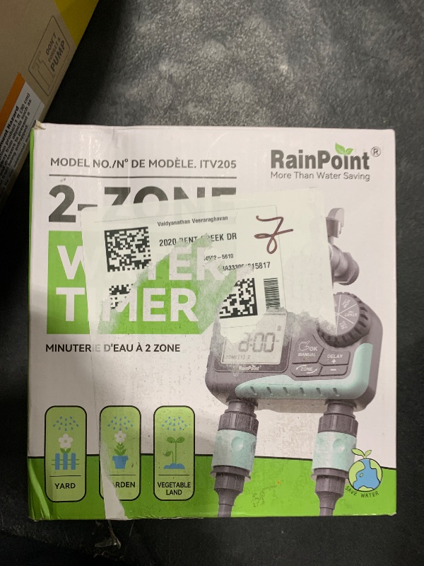 Photo 1 of RAINPOINT Water Timer for Garden Hose - 2 Zone Sprinkler Timer with Rain Delay/Manual Watering/Automatic Irrigation for Yard Lawn