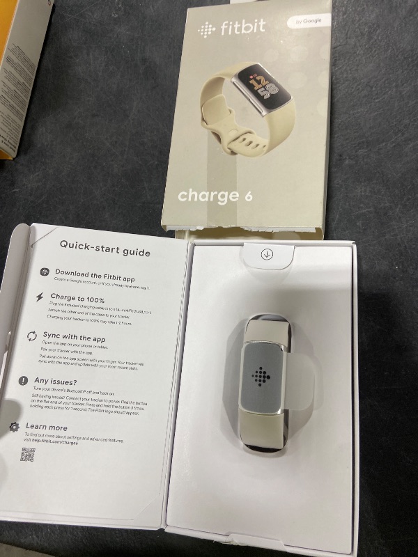 Photo 1 of Fitbit Charge 6 Fitness Tracker with Google Apps - Heart Rate on Exercise Equipment - 3-Month Google Health Premium Membership Included - Health Tools - Porcelain/Silver - Small&Large Bands Included