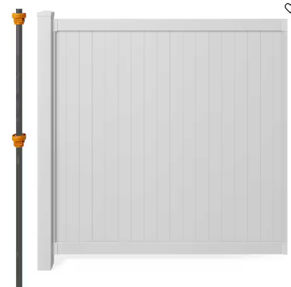 Photo 1 of No Dig Cambridge Flat Top White Vinyl Privacy Fence Panel with Post and Anchor