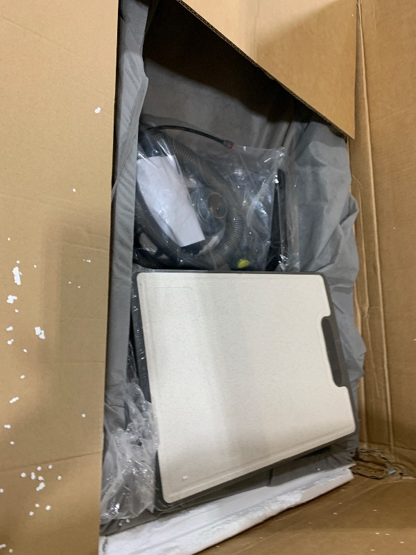 Photo 1 of FIVIXIL Kitchen sink double waterfall sink with LED display with cup washer, soap dispenser, waterfall mixer, worktop controller, etc. workstation kitchen sink (Gun grey, 35.4 * 19.7 * 8.7 IN)