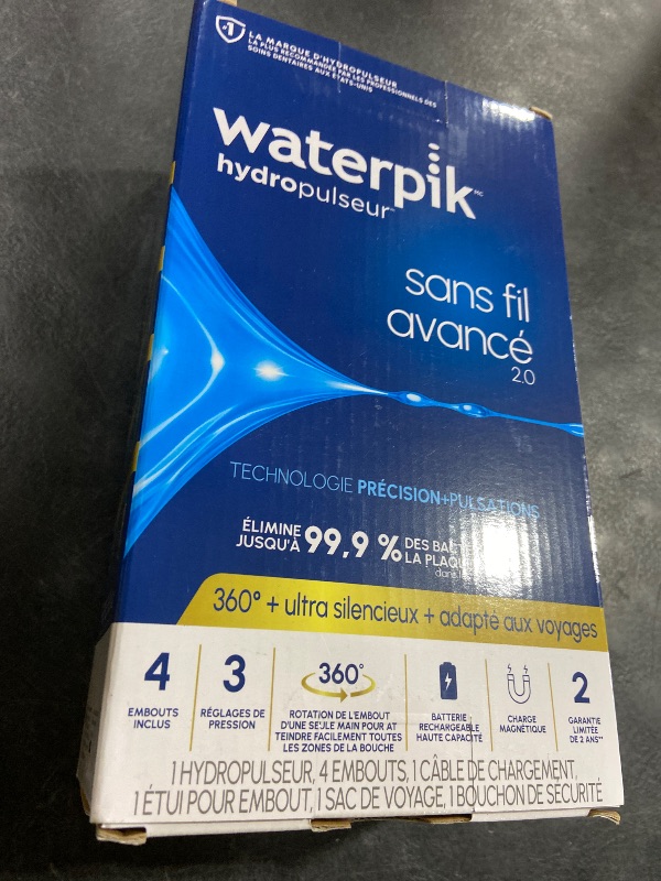 Photo 1 of Waterpik Cordless Advanced 2.0 Water Flosser For Teeth, Gums, Braces, Dental Care With Travel Bag and 4 Tips, ADA Accepted, Rechargeable, Portable, and Waterproof, White WP-580, Packaging May Vary