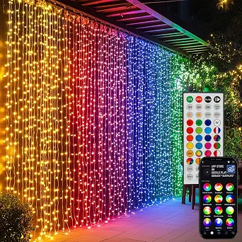 Photo 1 of Dazzle Bright 300 LED Curtain String Lights, RGB Color Changing Christmas Fairy Lights for Bedroom with Remote & APP Control, Waterproof Smart Window Lights Party Wedding Garden Wall Decor
