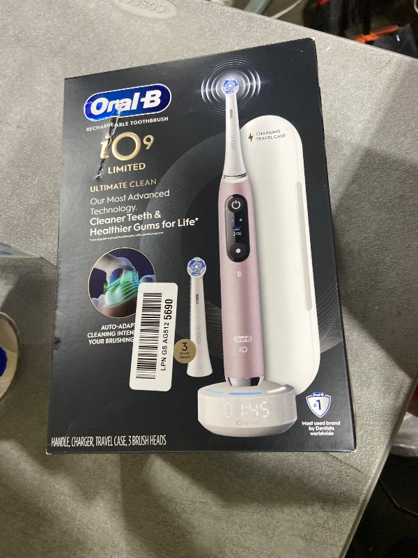 Photo 1 of Oral-B Rechargeable Electric Toothbrush, iO9 Limited Ultimate Clean, 7 Cleaning Modes, Interactive Display, iSense Charger, Charging Travel Case, Visible Pressure Sensor, 3 Brush Heads, Rose Quartz