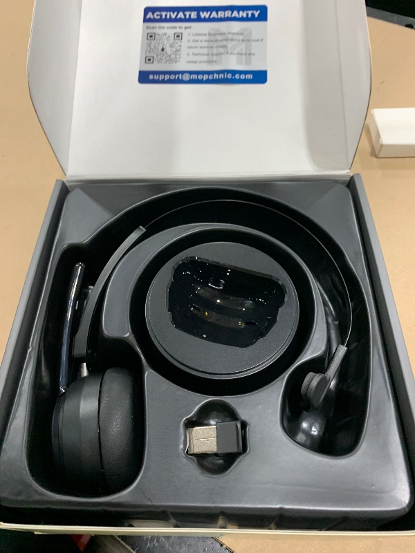 Photo 1 of Mopchnic Bluetooth Headset, Wireless Headset with AI Noise-Canceling Microphone, On Ear Wireless Headset with USB Dongle for Work from Home Computer Office