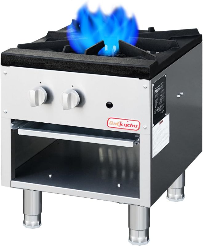 Photo 1 of Commercial Gas Stove with Cabinet, 80,000 BTU Single Burner Stove Range, 18" Countertop Cooking Stockpot Range for Restaurant, kitchens & school, Stainless Steel Gas Hot Plate