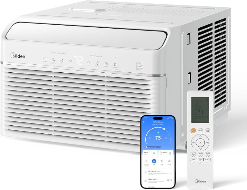Photo 1 of Midea Inverter Window Air Conditioner with Heat – Quiet Window AC Unit and Heat Combo with Dehumidifier – Cools up to 550 Sq. Ft. – Energy Star Rated, Smart Control, Remote, 12,000 BTU