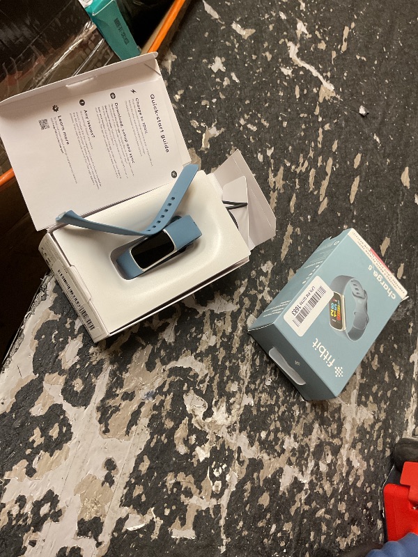 Photo 1 of Fitbit Charge 5 Advanced Fitness Tracker with GPS, Heart Rate, Sleep & Health Tracker - Power Bundle with Adapter (Blue Stainless Steel)