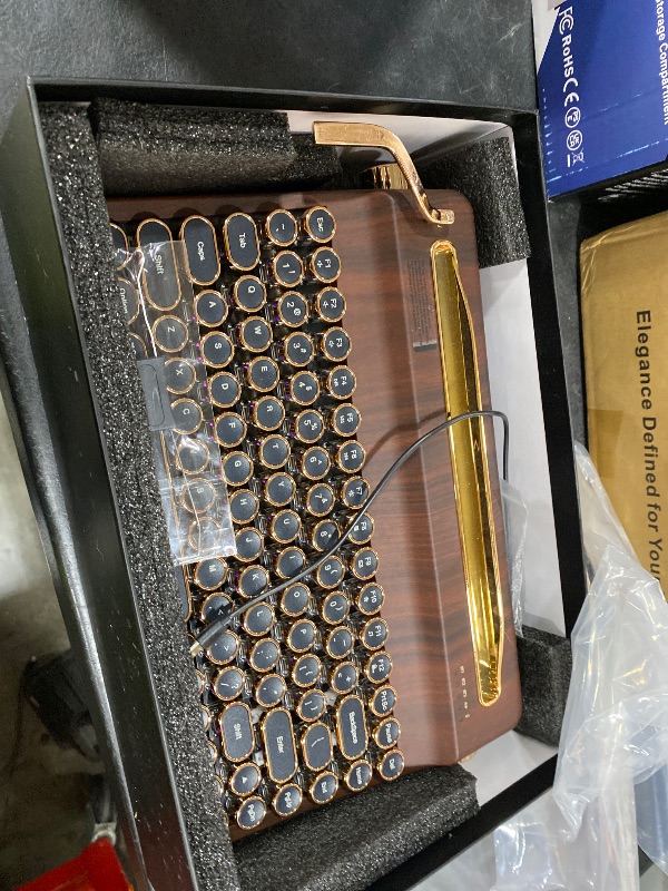 Photo 1 of YUNZII QL75 Wireless Typewriter Hot Swap Retro Mechanical Keyboard,Punk Round Keycaps,RGB Backlit QMK/VIA Programmable, Multi-Device Keyboard with 2.4GHz/Type-C/BT5.0 (Wood, Onyx Switch)