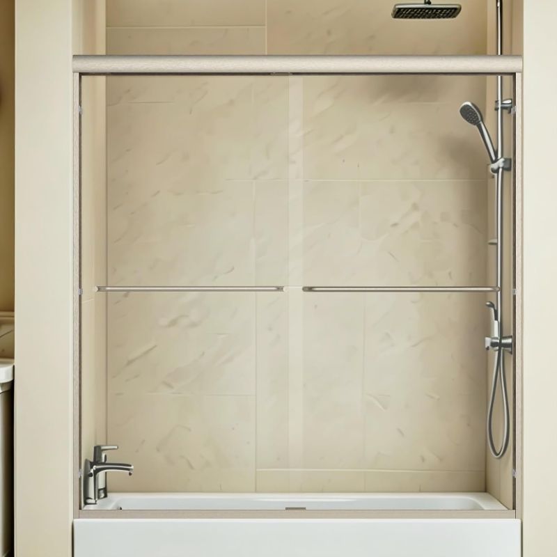 Photo 1 of Double Sliding Shower Door, 56-60 in. W x 62 in. H, Brushed Nickel | Semi-Frameless Bypass Bathroom Tub Shower Glass Door,1/4 in Clear ANSI Tempered Glass Bathtub Door
