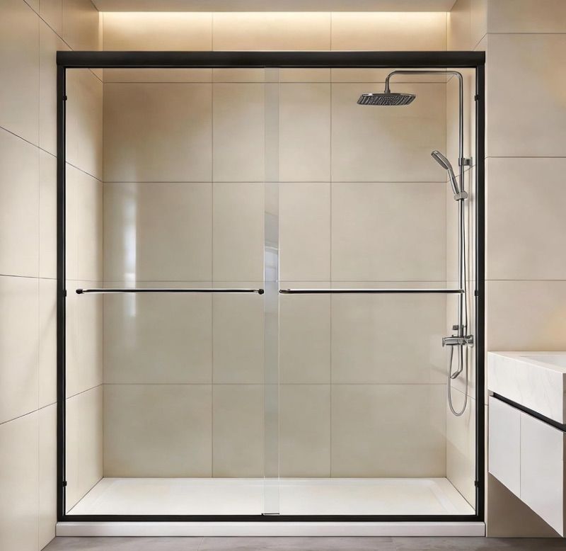 Photo 1 of Double Sliding Shower Door, 56-60 in. W x 72 in. H, Black Finish | Semi-Frameless Bypass Bathroom Tub Shower Glass Door,1/4 in Clear ANSI Tempered Glass Bathtub Door