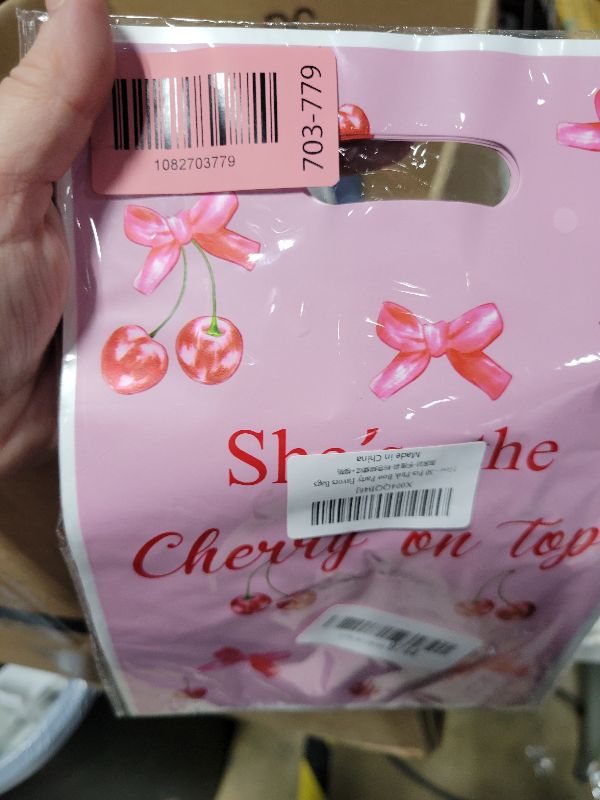 Photo 1 of 30Pcs Cherry Party Favors Bags - Sweet Pink Bow Printing Candy Treat Plastic Bags for Girls Women Birthday Wedding Baby Shower Party Decorations