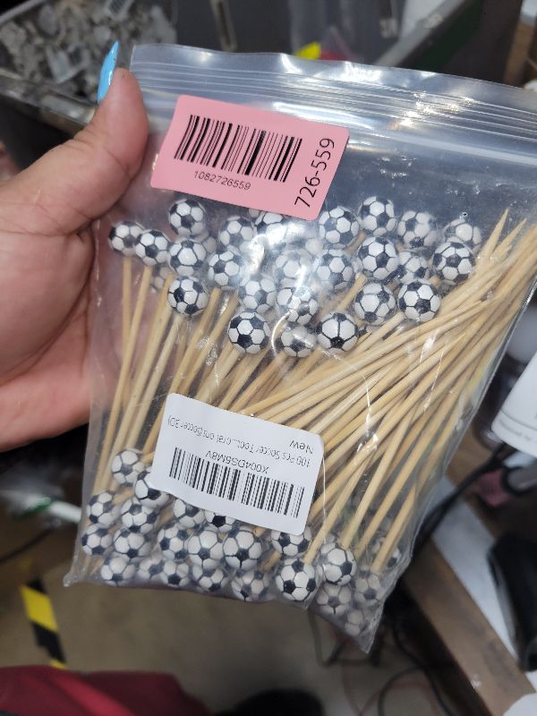 Photo 1 of 100 Pcs Soccer Toothpicks, 4.72 Inch Soccer Cocktail Picks for Appetizers, Long Bamboo Toothpicks, Decorative Toothpicks Skewers for Holiday Birthday Party Decorations (Soccer 3D)
