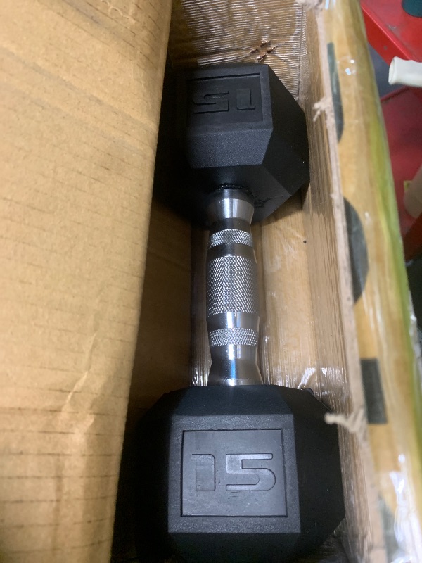 Photo 1 of ***PARTIAL SET - PRICE ADJUSTED*** CAP 100 lb Rubber Coated Hex Dumbbell Set with Vertical Rack, Space-Saving A-Frame Storage for Home Gym Strength Training, Chrome Handle