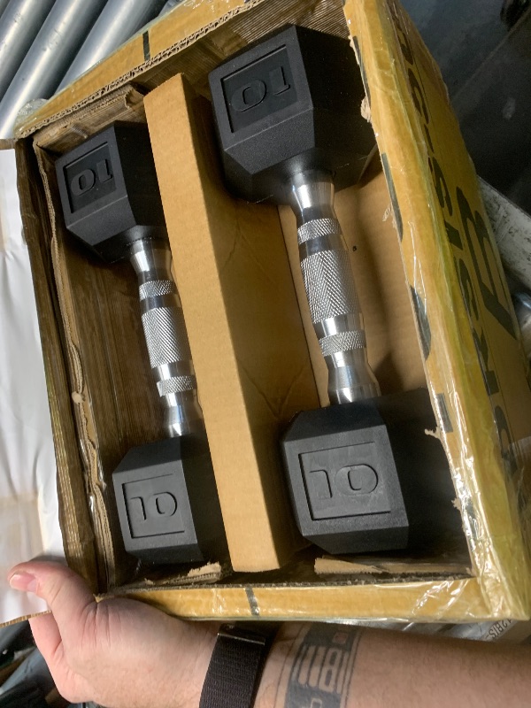 Photo 1 of ***PARTIAL SET - PRICE ADJUSTED*** CAP 100 lb Rubber Coated Hex Dumbbell Set with Vertical Rack, Space-Saving A-Frame Storage for Home Gym Strength Training, Chrome Handle