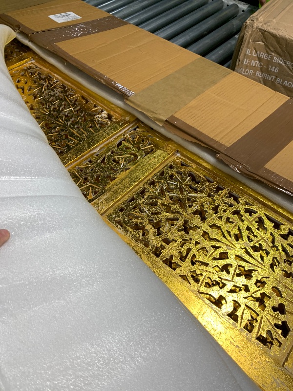 Photo 1 of ***HEAVILY USED AND SCRATCHED***
Deco 79 Wooden Floral Handmade Partition Room Divider Screen Foldable Partition 4 Panel Privacy Screen with Foiled Intricately Carved Designs, Room Partition 80" x 1" x 71", Gold