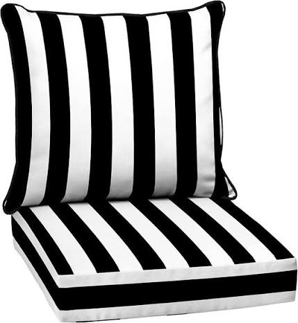 Photo 1 of ***PARTIAL SET - PRICE ADJUSTED***Arden Deep Seat Outdoor Chair Cushion Set (2-Pack), 24 in x 24 in, Weather-Proof, Rain-Proof, Fade Resistant Patio Cushion Set for Chair, Sofa, and Couch Black Cabana Stripe