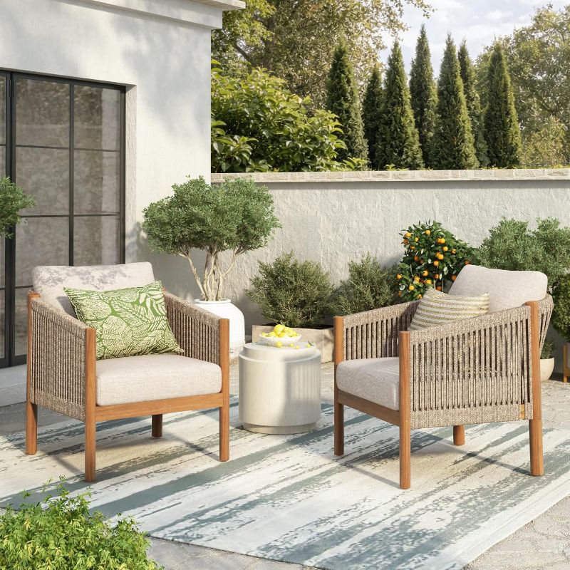 Photo 1 of *** DISPLAY PICTURE FOR REFRENCE ONLY****
Christopher Knight Home Bubi Acacia Wood Lounge Chair Outdoor Set of 2 with Cushion, Solid Wood Patio Accent Chair with Woven Rope Accents, Patio Furniture Set Sofa Chair, Teak+Beige