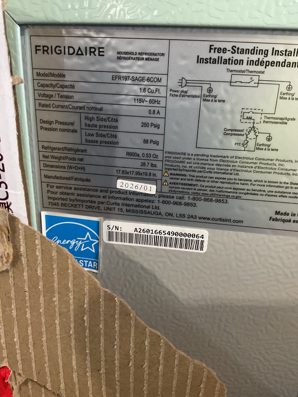View 3 of ****USED MINOR DAMAGE***
Frigidaire, 1.6 Cu. Ft. Retro Series Compact Refrigerator, Built-In Side Bottle Opener, Green
