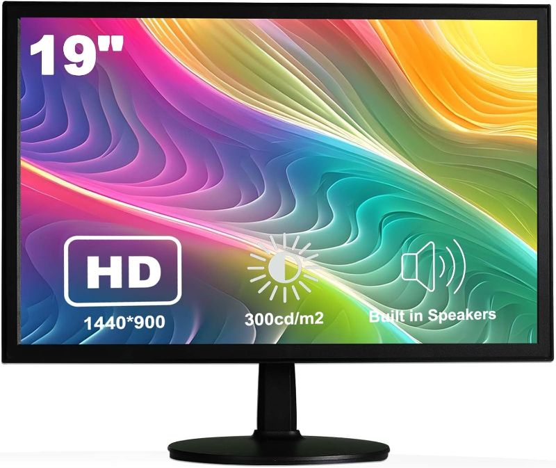 Photo 1 of ***NO POWER PLUG****19" 1440x900 PC Monitor Office Monitor HDMI VGA LED Desktop Display Dual Speakers,60Hz,5ms,VESA Mounting,Wide Viewing Angle 170°,Brightness 300cd/m²,Tilt Adjust,Business Computer Screen