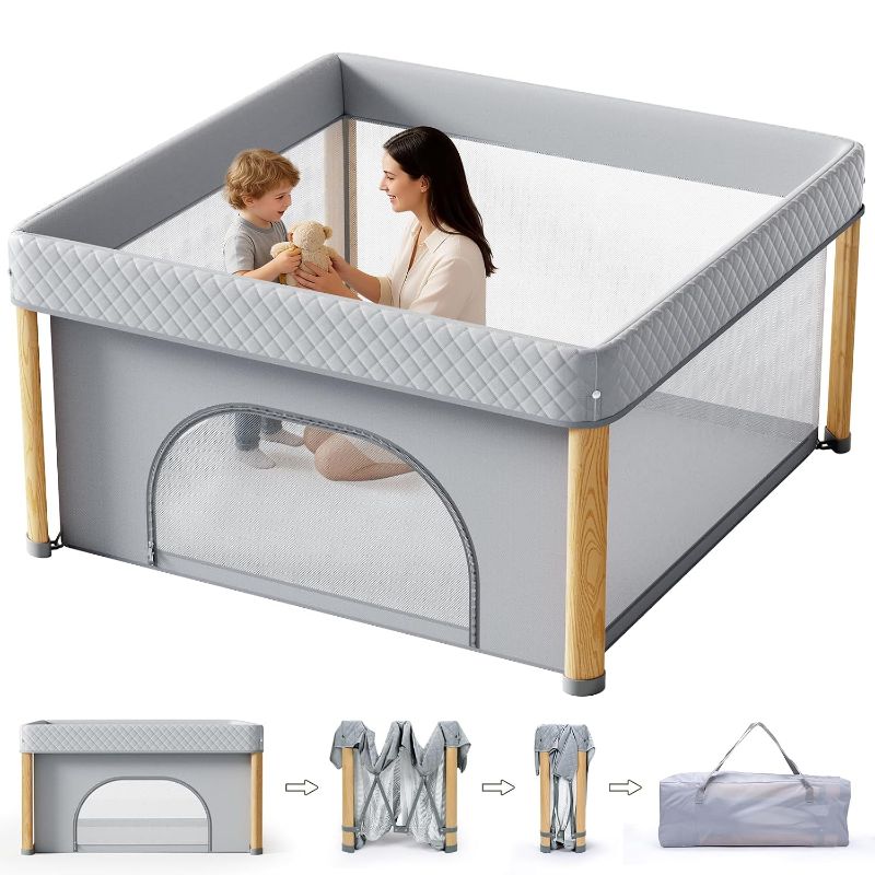 Photo 1 of ***NOT IN ORIGINAL BOX***Foldable Baby Playpen, 50x50 Foldable Play Pen for Babies and Toddlers, Portable Playpen Indoor Outdoor, Kids Safety Area Travel Play Yard with Storage Bag Grey  EST VALUE 89.99