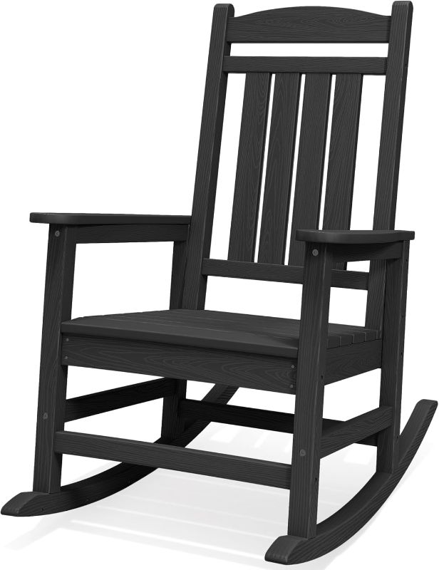 Photo 1 of ***MISSING PARTS-ONLY****EasyUp Patio Rocking Chair Outdoor Set of 2, Weather Resistant Resin Oversized Porch Rocker, High Back Smooth Design, Indoor Outdoor Use (2, Black)