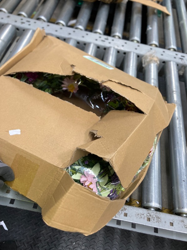 Photo 1 of *Box damaged* 22 Inch Spring Summer Flower Wreaths for Front Door, Artificial Colorful Floral Door Wreaths with Lavender Daisies Green Leaves Farmhouse for Inside Outside Home Window Weeding Decor