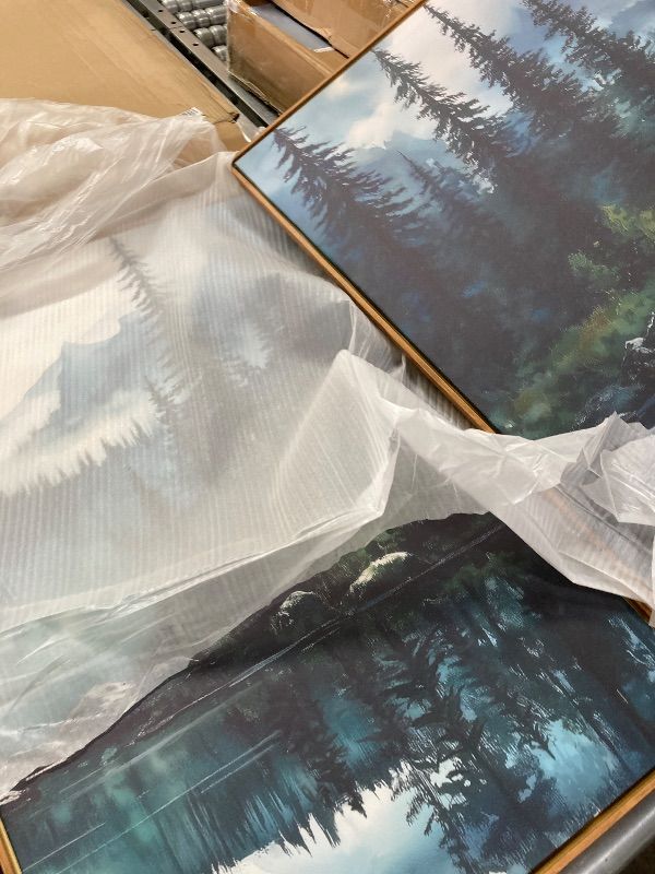 Photo 1 of ***MISSING ONE PHOTO -SELLING AS 2PCS ONLY*** Framed Mountain Landscape Wall Art for Living Room, Large Foggy Forest Watercolor Artwork for Walls, 2 Piece Nature Mountain Forest Paintings Prints for Hallway Office Kitchen Wall Decor, 24x36 Inch