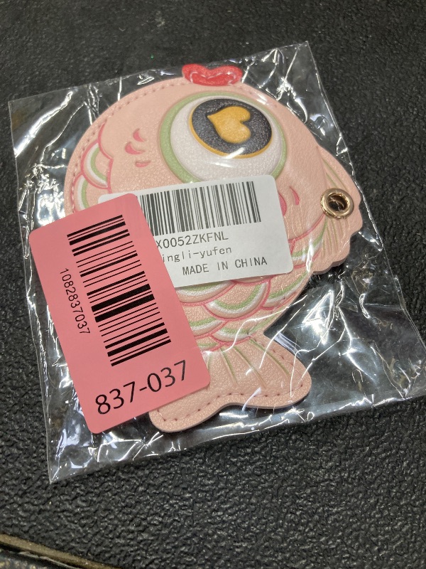 Photo 1 of 1 PCS Cute Leather Luggage Tag Holder Case Compatible with AirTag,Hidden Compartment for Travel Suitcase Tracking Case with Stainless Steel Loop,Name ID Label(Pink Fish)