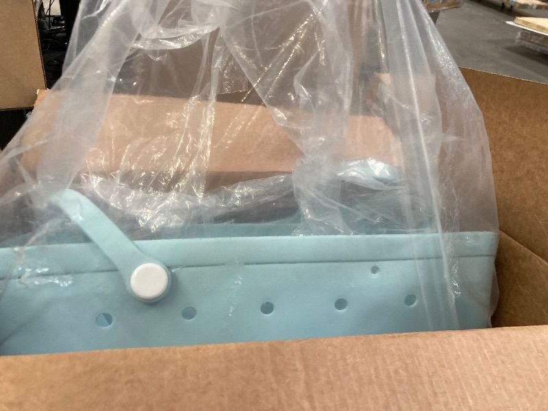 Photo 1 of **BROKEN HANDLE/COOLER AND CHARMS MISSING*****BAGSMART Large Beach Bag for Women with Cooler, Rubber Tote Bag with Charms, Waterproof Vacation Essentials for Swim Pool, Baby Blue