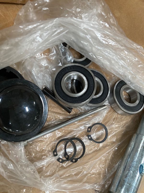 Photo 1 of ***MISSING PARTS***YATOINTO 2pcs Pallet Jack Steer Wheel Set with Axle and Protective Caps | 7" x 2" with Bearings ID 20mm Poly Tread Red Pallet Jack Back Steer Wheel Replacement Kit, Tool Kit Included