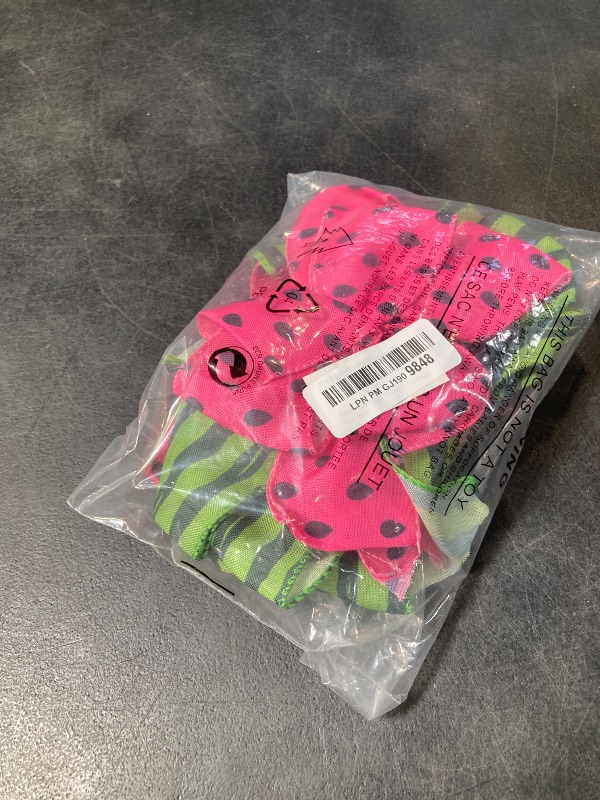 Photo 1 of Meseey 2 Pcs Large Watermelon Burlap Bow 12x10 Inch Red and Green Summer Wreath Bows for Themed Party, Wedding, Birthday Decorations