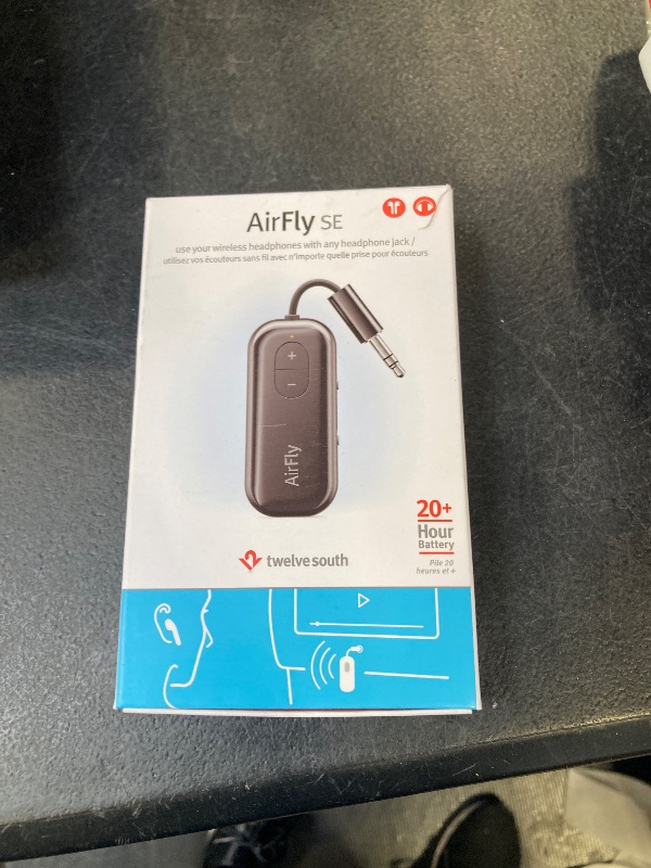Photo 1 of Twelve South AirFly SE, Bluetooth Wireless Audio Transmitter for AirPods/Wireless or Noise-Cancelling Headphones; Use with Any 3.5 mm Audio Jack on Airplanes, Gym Equipment or iPad/Tablets (Black)