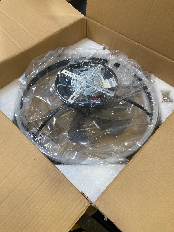 Photo 1 of STERREN RGB Ceiling Fan with Light, 20'' Low Profile Ceiling Fans, Black Flush Mount LED Fan Light with Remote Control, Modern Bladeless Fandelier for Bedroom, Living Room, Kitchen