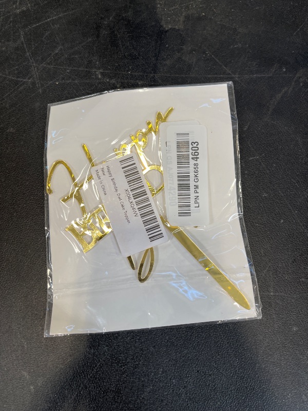 View 2 of SRMIRO Happy Birthday Dad Cake Topper, Gold Acrylic Father's Birthday Cake Decoration, 1 Count, 4x3 Inches