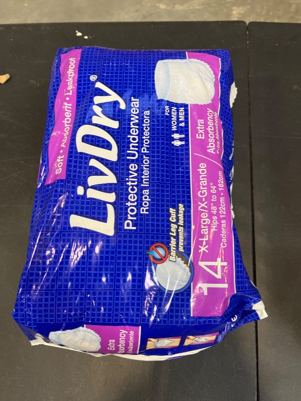 Photo 1 of LivDry Adult XL Incontinence Underwear, Extra Absorbency Adult Diapers, Leak Protection, X-Large, 14-Pack