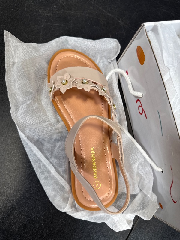 Photo 1 of PANDANINJIA Diana Nude Girls Sandals Cute Flower Open Toe Summer Flats Dress Sandals Shoes Toddler/Little Kid/Big Kid (Nude Nubuck, 4 M US Big Kid)