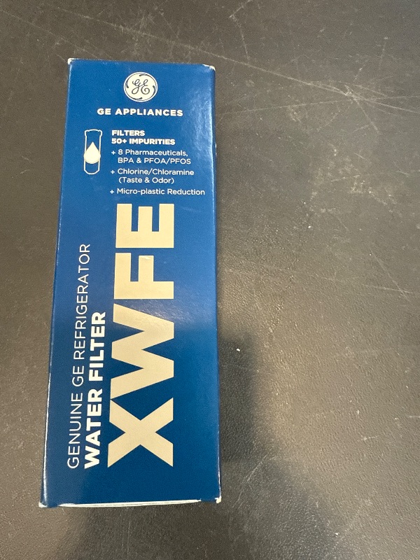 Photo 1 of GE XWFE Refrigerator Water Filter, Genuine Replacement Filter, Certified to Reduce Lead, Sulfur, and 50+ Other Impurities, Replace Every 6 Months for Best Results, Pack of 1