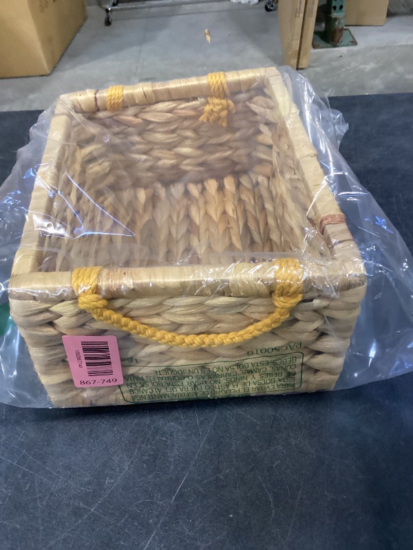 Photo 1 of Water Hyacinth Storage Baskets For Organizing, Wicker Baskets For Storage With Macrame Handle, Small Woven Basket Small Wicker Blanket Basket For Organizing, Rectangular Woven Blanket 12x9x5 In