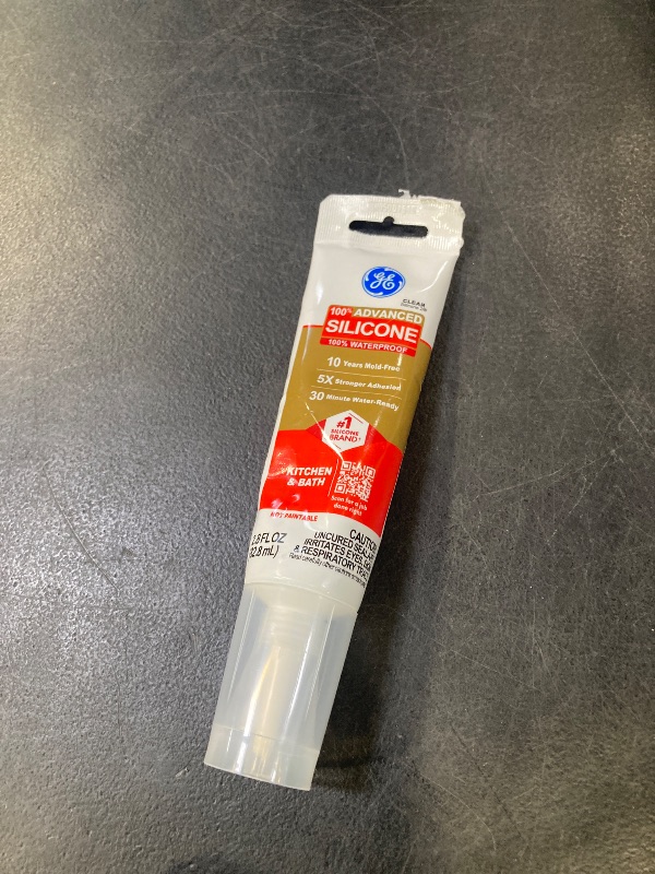 Photo 1 of GE Advanced Silicone Caulk for Kitchen & Bathroom, Clear, 2.8 fl oz Tube, 1 Pack - 100% Waterproof Silicone Sealant, 5X Stronger Adhesion, Shrink & Crack Proof