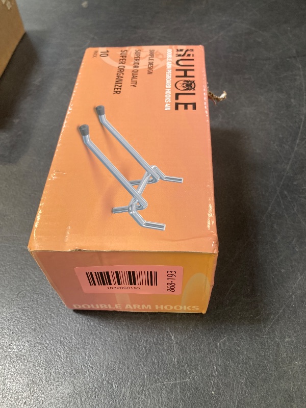 Photo 1 of HUHOLE 10 Pack 4 Inch Double Arm Pegboard Hooks for 1/4" Peg Board