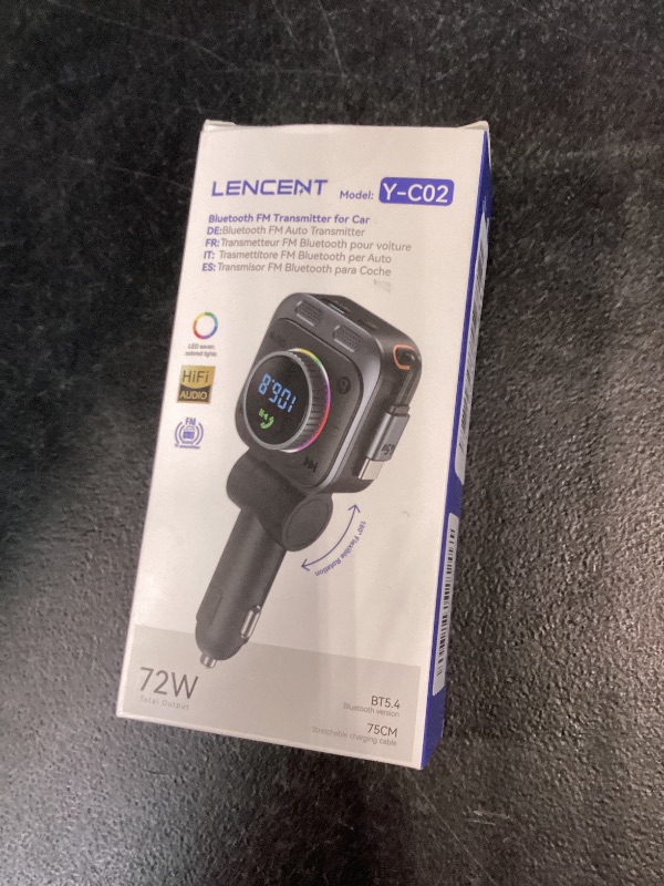 Photo 1 of LENCENT 72W Bluetooth 5.4 FM Transmitter Car Adapter