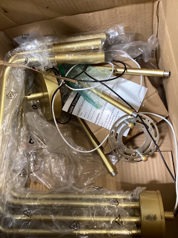 Photo 1 of Lynnoland 8-Light Farmhouse Chandelier for Dining Room Lighting Fixtures Hanging, Gold Dining Light Fixtures Industrial Chandelier for Bedroom, Foyer, Hall, Kitchen, Living Room and Entryway