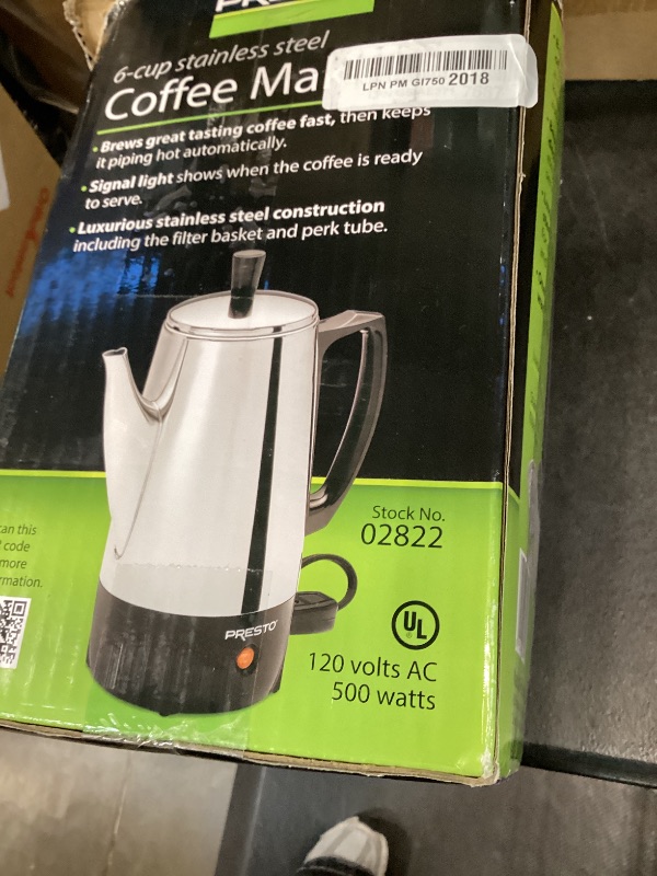Photo 1 of Presto 02822 Stainless Steel 6-Cup Electric Coffee Percolator