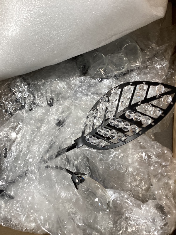 Photo 1 of Crystal Ceiling Light Fixture Semi Flush Mount Ceiling Light Fixture Black Leaves Chandeliers Lighting for Bedroom Living Room Dining Room Kitchen Hallway Foyer