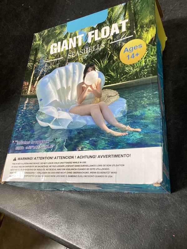 Photo 1 of 52" Thickened Inflatable Seashell Pool Float, Giant Pool Floating Raft Chair with Pearl Balls, for Birthday Party, Ocean Theme Decorations, Beach & Pool Party Decorations