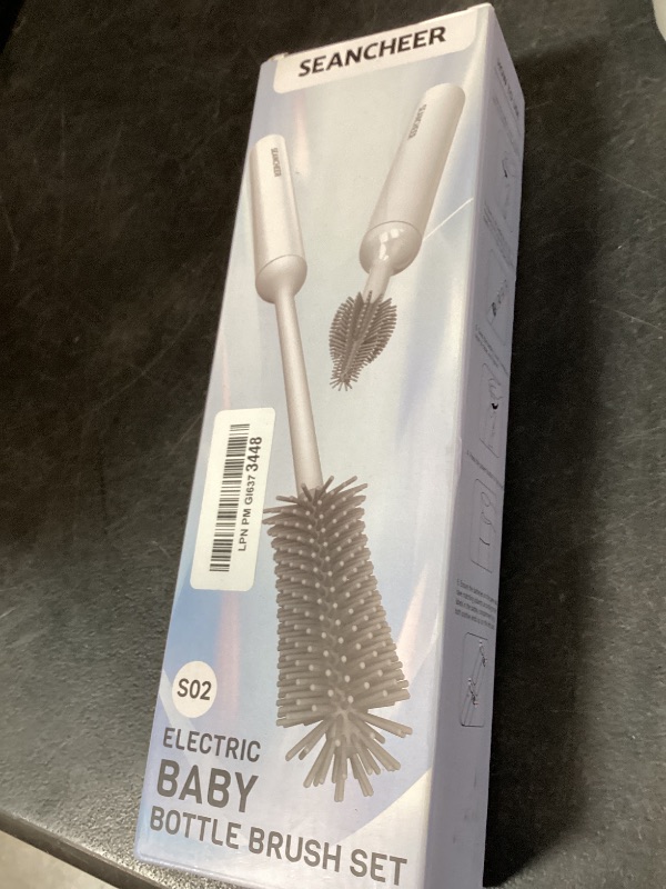 View 2 of SEANCHEER S02 Electric Bottle Brush Set, Portable Baby Bottle Brush Cleaner, AA Battery-Powered & IPX7 Waterproof, with Silicone Bottle/Nipple/Sponge/Straw Brush, for New Parents (Extra-Long)